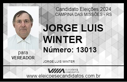 Candidato JORGE LUIS WINTER 2024 - CAMPINA DAS MISSÕES - Eleições