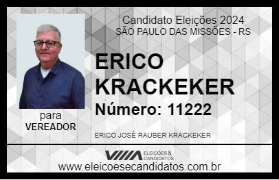 Candidato ERICO KRACKEKER 2024 - SÃO PAULO DAS MISSÕES - Eleições