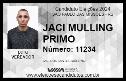 Candidato JACI MULLING PRIMO 2024 - SÃO PAULO DAS MISSÕES - Eleições