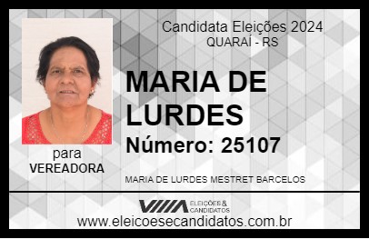 Candidato MARIA DE LURDES 2024 - QUARAÍ - Eleições