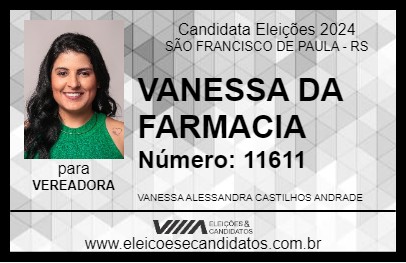 Candidato VANESSA DA FARMACIA 2024 - SÃO FRANCISCO DE PAULA - Eleições