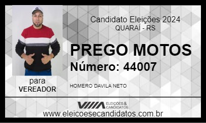 Candidato PREGO MOTOS 2024 - QUARAÍ - Eleições