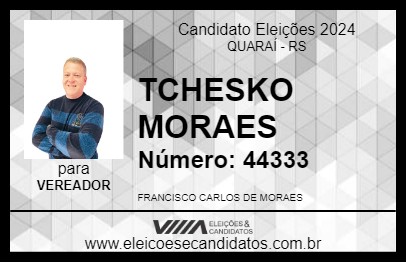 Candidato TCHESKO MORAES 2024 - QUARAÍ - Eleições