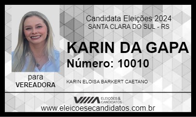 Candidato KARIN DA GAPA 2024 - SANTA CLARA DO SUL - Eleições