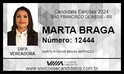 Candidato MARTA BRAGA 2024 - SÃO FRANCISCO DE ASSIS - Eleições