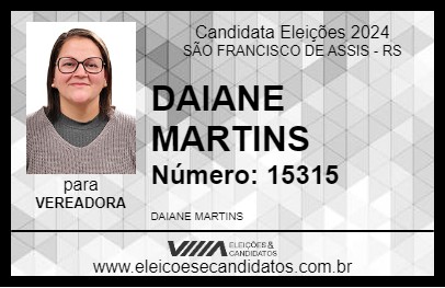 Candidato DAIANE MARTINS 2024 - SÃO FRANCISCO DE ASSIS - Eleições