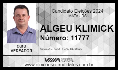 Candidato ALGEU KLIMICK 2024 - MATA - Eleições