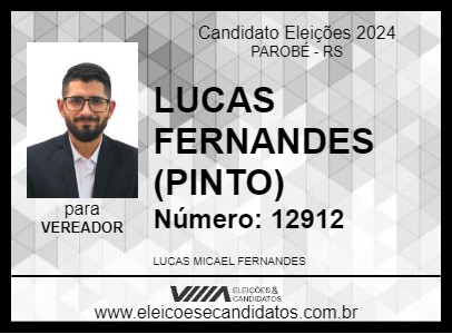 Candidato LUCAS FERNANDES (PINTO) 2024 - PAROBÉ - Eleições