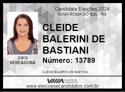 Candidato CLEIDE BALERINI DE BASTIANI 2024 - NOVA ROMA DO SUL - Eleições