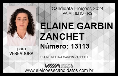 Candidato ELAINE GARBIN ZANCHET 2024 - PAIM FILHO - Eleições