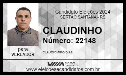 Candidato CLAUDINHO 2024 - SERTÃO SANTANA - Eleições