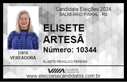 Candidato ELISETE ARTESÃ 2024 - BALNEÁRIO PINHAL - Eleições