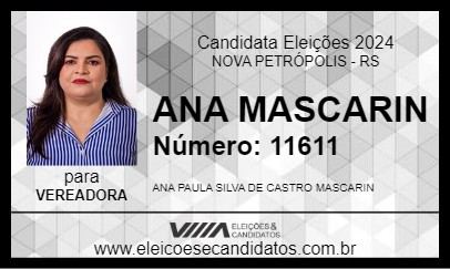 Candidato ANA MASCARIN 2024 - NOVA PETRÓPOLIS - Eleições