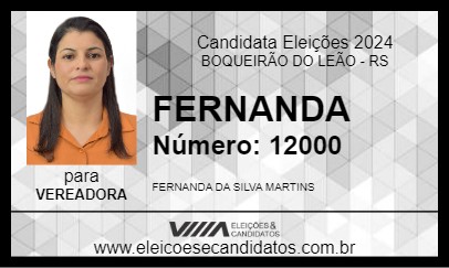 Candidato FERNANDA 2024 - BOQUEIRÃO DO LEÃO - Eleições