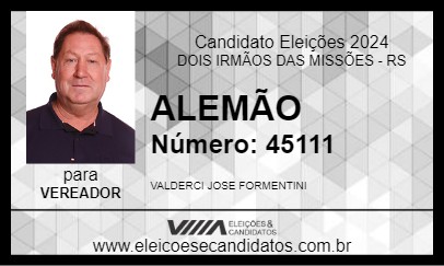 Candidato ALEMÃO 2024 - DOIS IRMÃOS DAS MISSÕES - Eleições