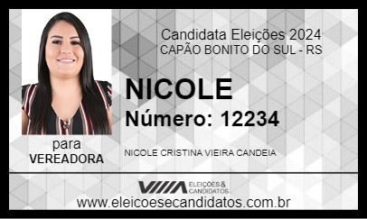 Candidato NICOLE 2024 - CAPÃO BONITO DO SUL - Eleições