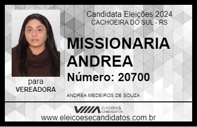 Candidato MISSIONARIA ANDREA 2024 - CACHOEIRA DO SUL - Eleições