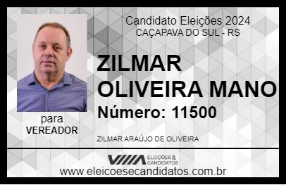 Candidato ZILMAR OLIVEIRA MANO 2024 - CAÇAPAVA DO SUL - Eleições