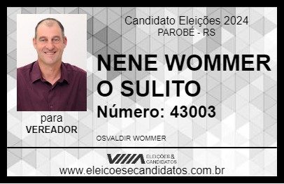 Candidato NENE WOMMER O SULITO 2024 - PAROBÉ - Eleições