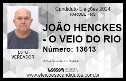 Candidato JOÃO HENCKES - O VEIO DO RIO 2024 - PAROBÉ - Eleições