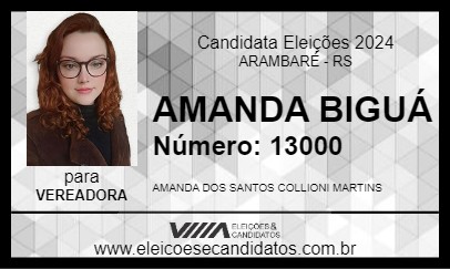 Candidato AMANDA BIGUÁ 2024 - ARAMBARÉ - Eleições