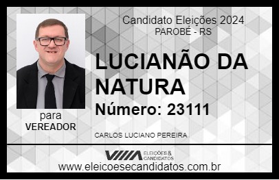 Candidato LUCIANÃO DA NATURA 2024 - PAROBÉ - Eleições