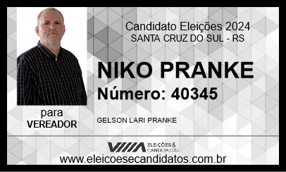 Candidato NIKO PRANKE 2024 - SANTA CRUZ DO SUL - Eleições