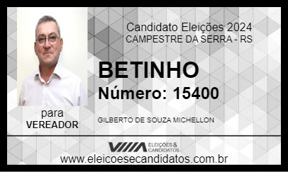 Candidato BETINHO 2024 - CAMPESTRE DA SERRA - Eleições