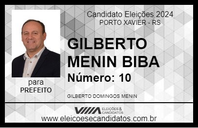 Candidato GILBERTO MENIN BIBA 2024 - PORTO XAVIER - Eleições