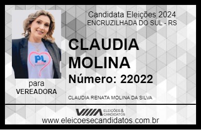 Candidato CLAUDIA MOLINA 2024 - ENCRUZILHADA DO SUL - Eleições