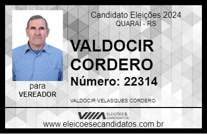 Candidato VALDOCIR CORDERO 2024 - QUARAÍ - Eleições