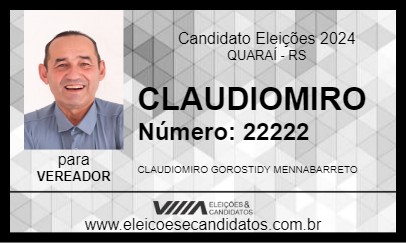 Candidato CLAUDIOMIRO 2024 - QUARAÍ - Eleições