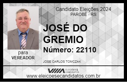 Candidato JOSÉ DO GREMIO 2024 - PAROBÉ - Eleições