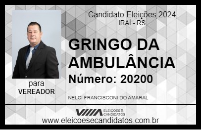 Candidato GRINGO DA AMBULÂNCIA 2024 - IRAÍ - Eleições