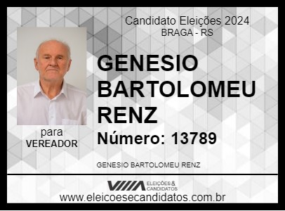 Candidato GENESIO BARTOLOMEU RENZ 2024 - BRAGA - Eleições