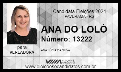 Candidato ANA DO LOLÓ 2024 - PAVERAMA - Eleições