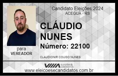 Candidato CLÁUDIO NUNES 2024 - ACEGUÁ - Eleições