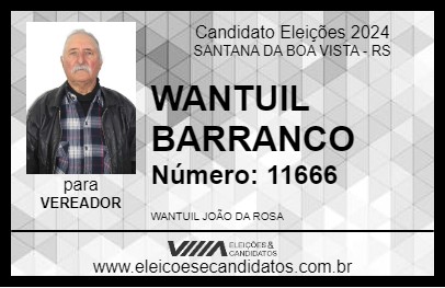 Candidato WANTUIL BARRANCO 2024 - SANTANA DA BOA VISTA - Eleições