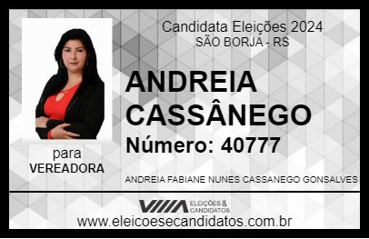 Candidato ANDREIA CASSÂNEGO 2024 - SÃO BORJA - Eleições