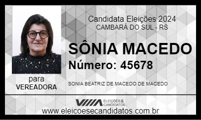 Candidato SÔNIA MACEDO 2024 - CAMBARÁ DO SUL - Eleições