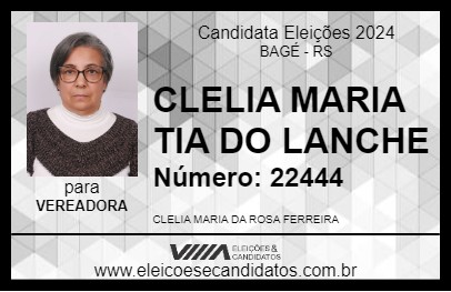 Candidato CLELIA MARIA TIA DO LANCHE 2024 - BAGÉ - Eleições