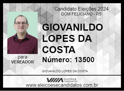 Candidato GIOVANILDO LOPES DA COSTA 2024 - DOM FELICIANO - Eleições