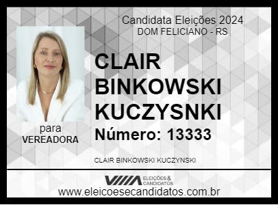 Candidato CLAIR BINKOWSKI KUCZYSNKI 2024 - DOM FELICIANO - Eleições