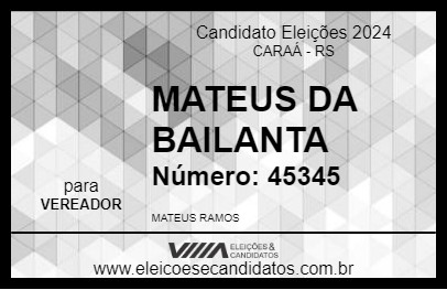 Candidato MATEUS DA BAILANTA 2024 - CARAÁ - Eleições