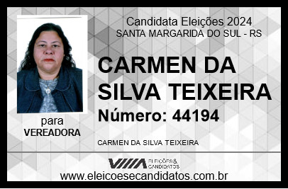 Candidato CARMEN DA SILVA TEIXEIRA 2024 - SANTA MARGARIDA DO SUL - Eleições