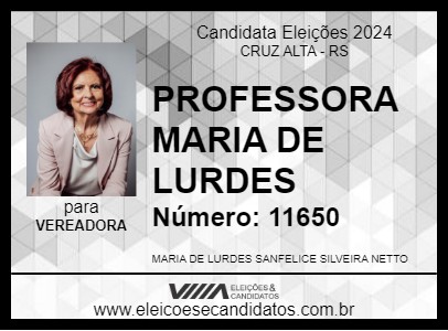 Candidato PROFESSORA MARIA DE LURDES 2024 - CRUZ ALTA - Eleições