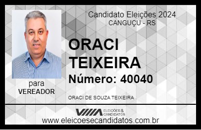 Candidato ORACI TEIXEIRA 2024 - CANGUÇU - Eleições