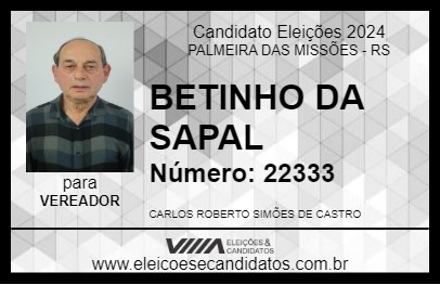 Candidato BETINHO DA SAPAL 2024 - PALMEIRA DAS MISSÕES - Eleições