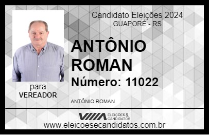 Candidato ANTÔNIO ROMAN 2024 - GUAPORÉ - Eleições