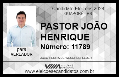 Candidato PASTOR JOÃO HENRIQUE 2024 - GUAPORÉ - Eleições